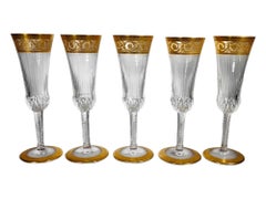 Precious 5 Saint Louis Champagne  Glasses Gold Crystal Faceted