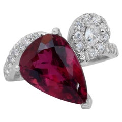 Precious 5.73ct Rubellite and Diamonds Ring in 18k White Gold - GIA Certified