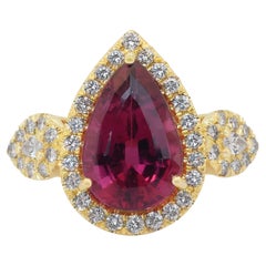 Cocktailring aus 18 Karat Gelbgold mit Edelsteinen, 5,93 Karat Rubellit und Diamanten, GIA