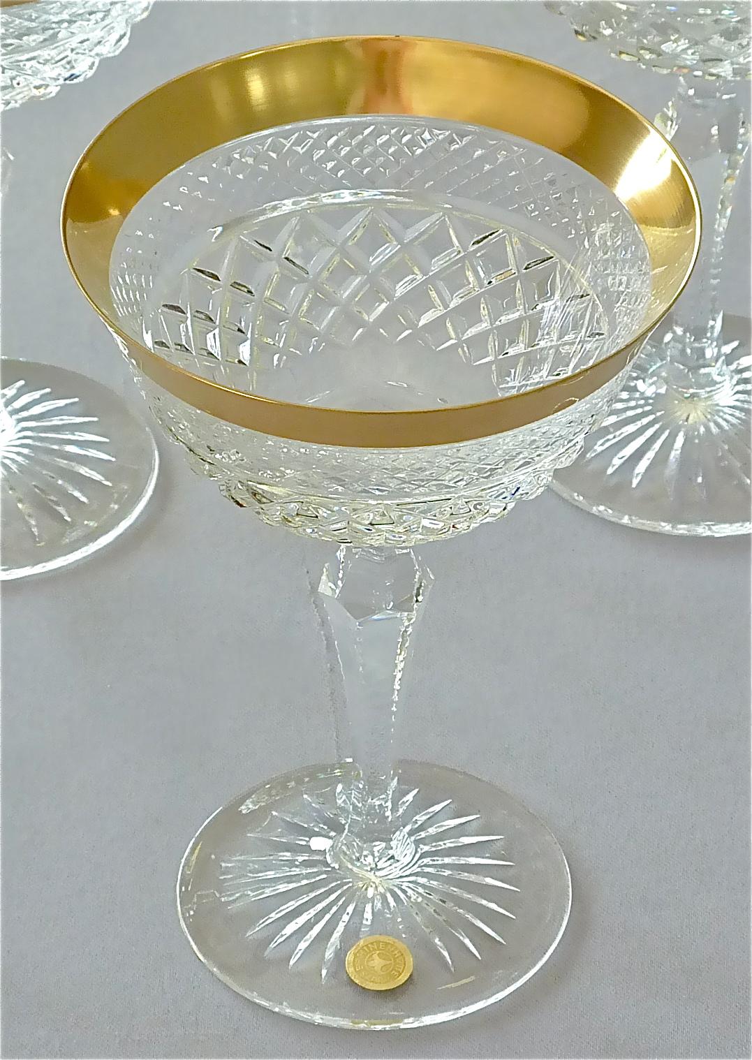 Precious 6 Champagne Bowl Glasses Gold Crystal Stemware Josephinenhuette Moser 6