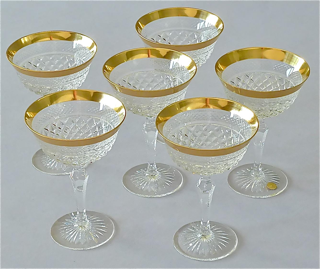 Precious 6 Champagne Bowl Glasses Gold Crystal Stemware Josephinenhuette Moser 7