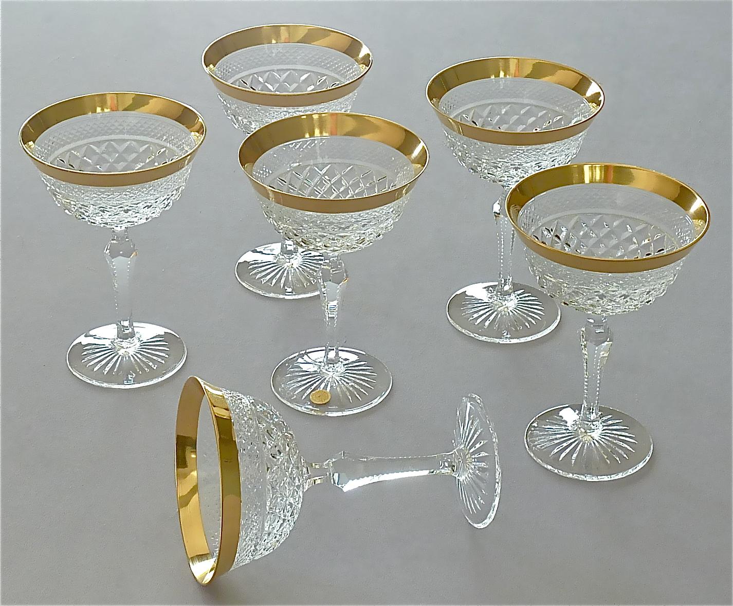 Precious 6 Champagne Bowl Glasses Gold Crystal Stemware Josephinenhuette Moser 8