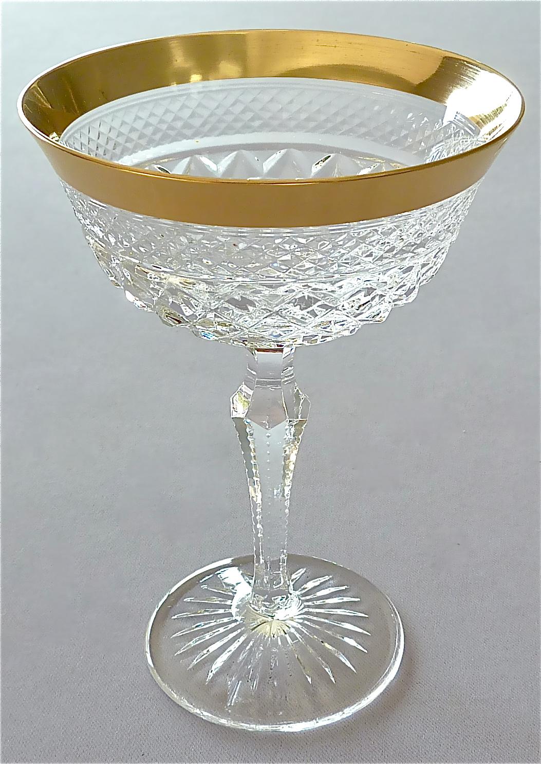 Hollywood Regency Precious 6 Champagne Bowl Glasses Gold Crystal Stemware Josephinenhuette Moser