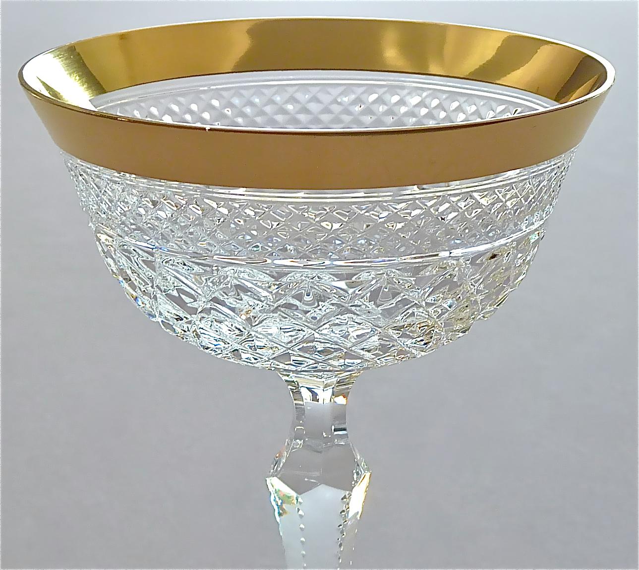 German Precious 6 Champagne Bowl Glasses Gold Crystal Stemware Josephinenhuette Moser
