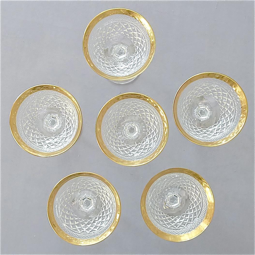 Precious 6 Champagne Bowl Glasses Gold Crystal Stemware Josephinenhuette Moser In Good Condition In Nierstein am Rhein, DE