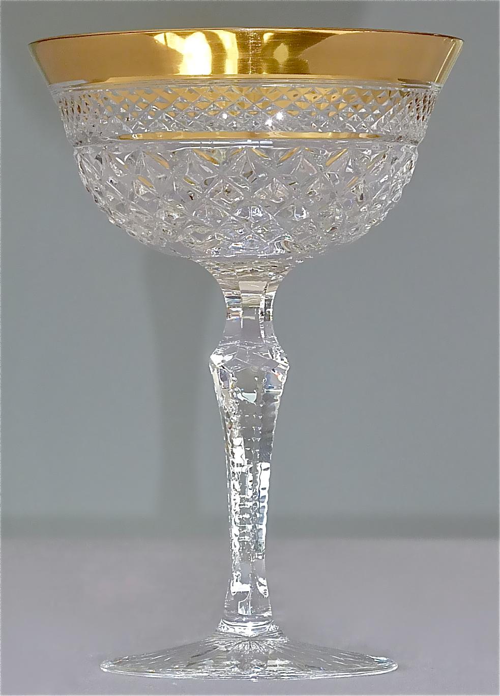 Precious 6 Champagne Bowl Glasses Gold Crystal Stemware Josephinenhuette Moser 2