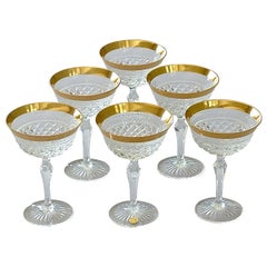 Vintage Precious 6 Champagne Bowl Glasses Gold Crystal Stemware Josephinenhuette Moser
