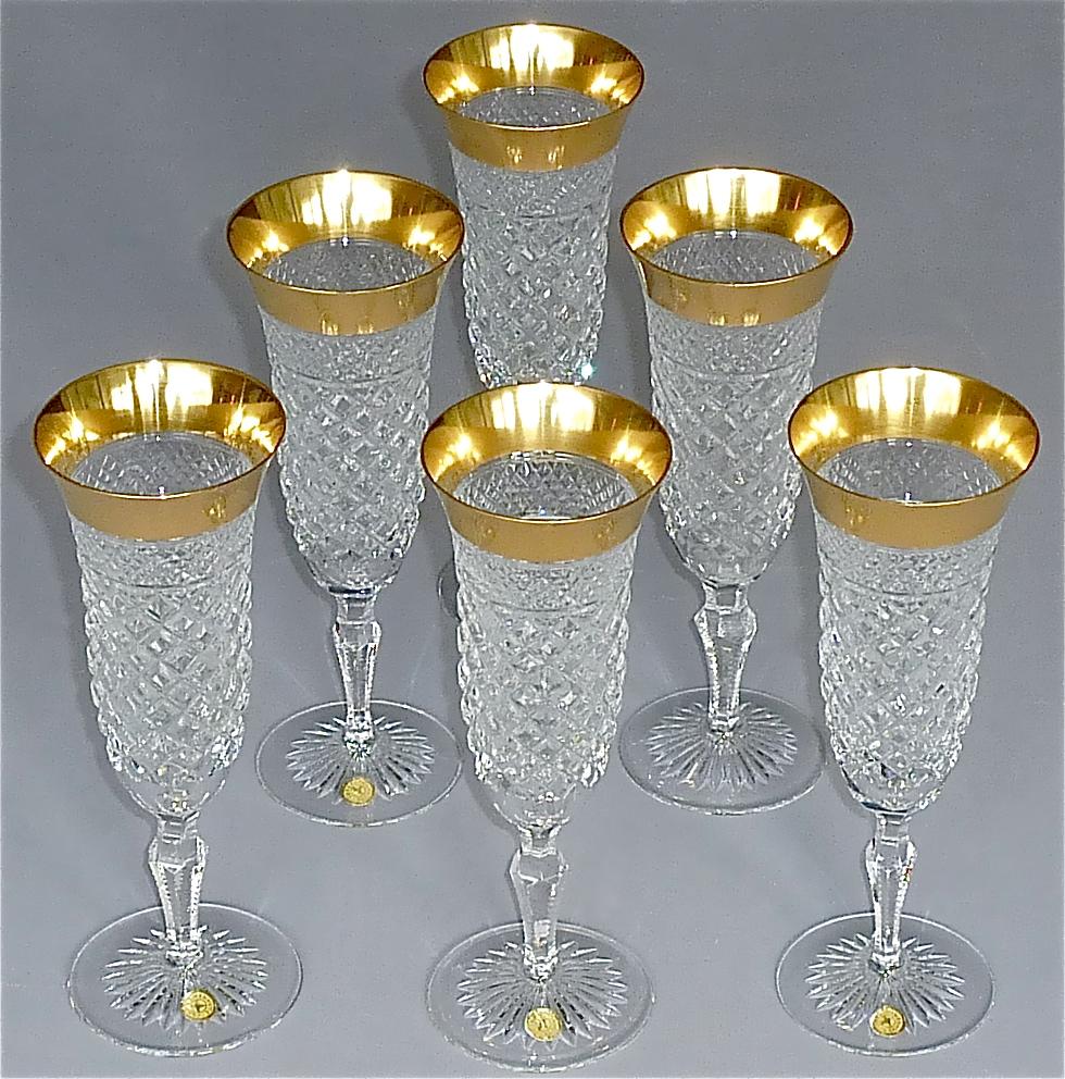 Precious 6 Champagne Glasses Gold Crystal Glass Stemware Josephinenhuette Moser 2