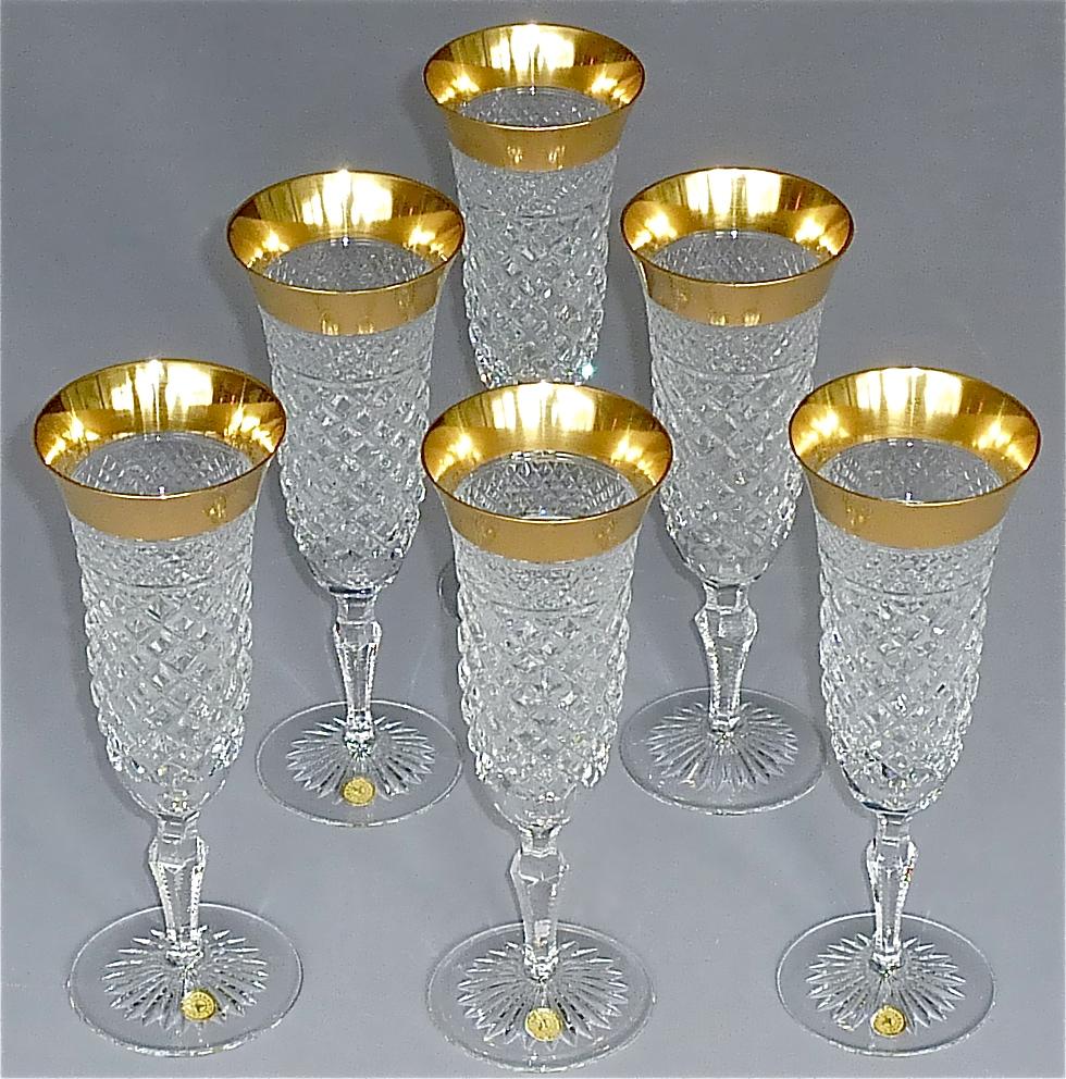Precious 6 Champagne Glasses Gold Crystal Glass Stemware Josephinenhuette Moser 5