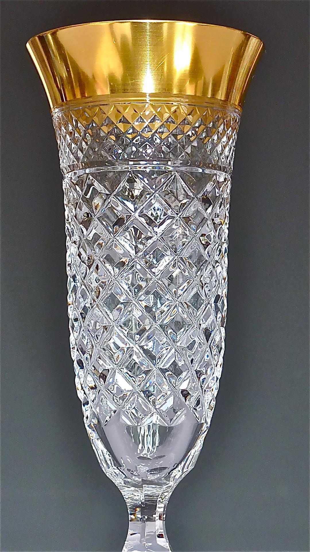 Hollywood Regency Precious 6 Champagne Glasses Gold Crystal Glass Stemware Josephinenhuette Moser For Sale