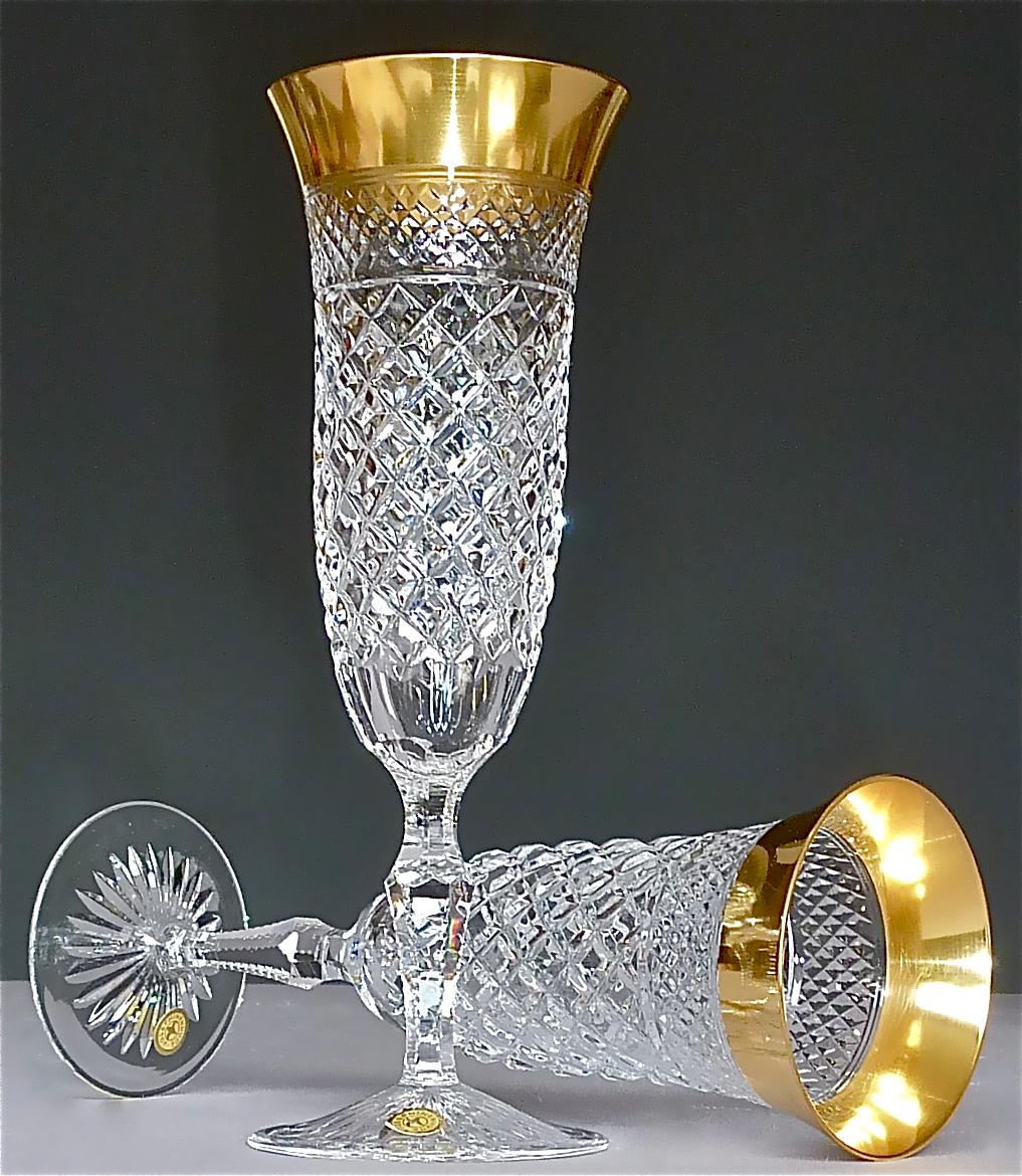 Precious 6 Champagne Glasses Gold Crystal Glass Stemware Josephinenhuette Moser In Good Condition For Sale In Nierstein am Rhein, DE