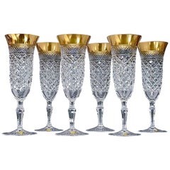 Vintage Precious 6 Champagne Glasses Gold Crystal Glass Stemware Josephinenhuette Moser