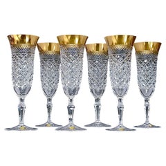 Retro Precious 6 Champagne Glasses Gold Crystal Glass Stemware Josephinenhuette Moser