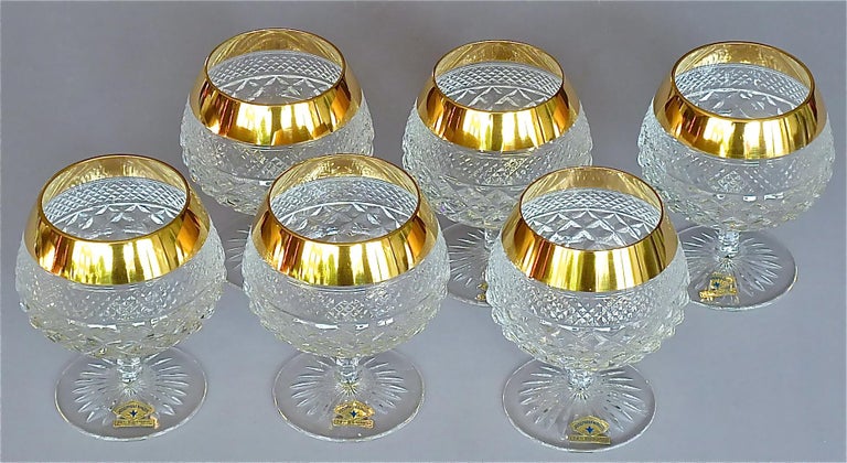Precious 6 Cognac Glasses Gold Crystal Glass Stemware Josephinenhuette Moser For Sale 5