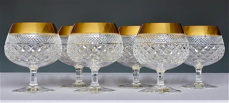 Faceted Precious 6 Cognac Glasses Gold Crystal Glass Stemware Josephinenhuette Moser For Sale