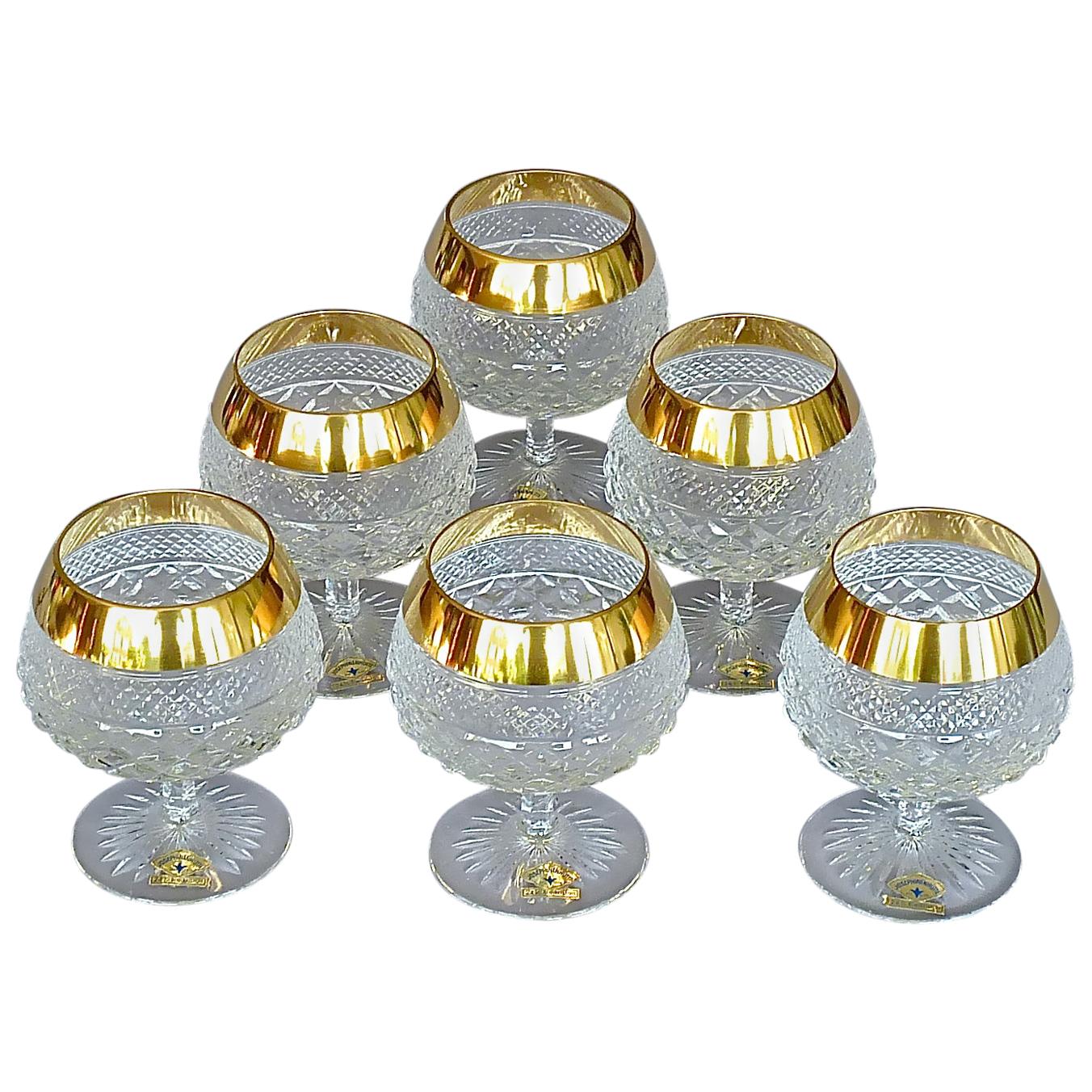 Precious 6 Cognac Glasses Gold Crystal Glass Stemware Josephinenhuette Moser