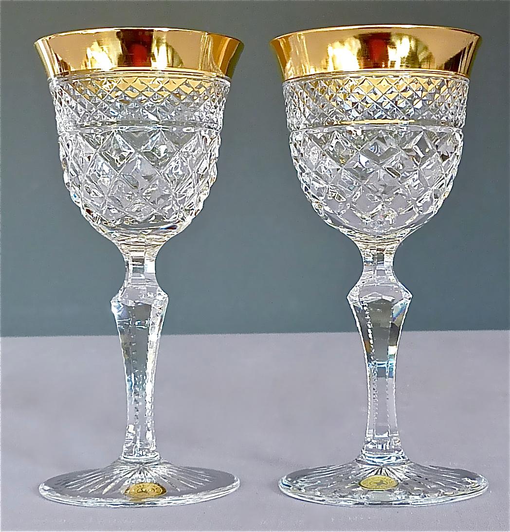 Precious 6 Dessert Wine Glasses Gold Crystal Stemware Josephinenhuette Moser In Good Condition In Nierstein am Rhein, DE