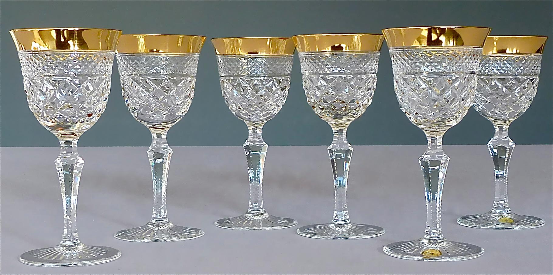 Mid-20th Century Precious 6 Dessert Wine Glasses Gold Crystal Stemware Josephinenhuette Moser