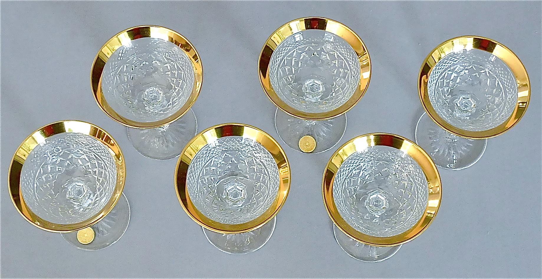 Precious 6 Liqueur Glasses Gold Crystal Glass Stemware Josephinenhuette Moser 2