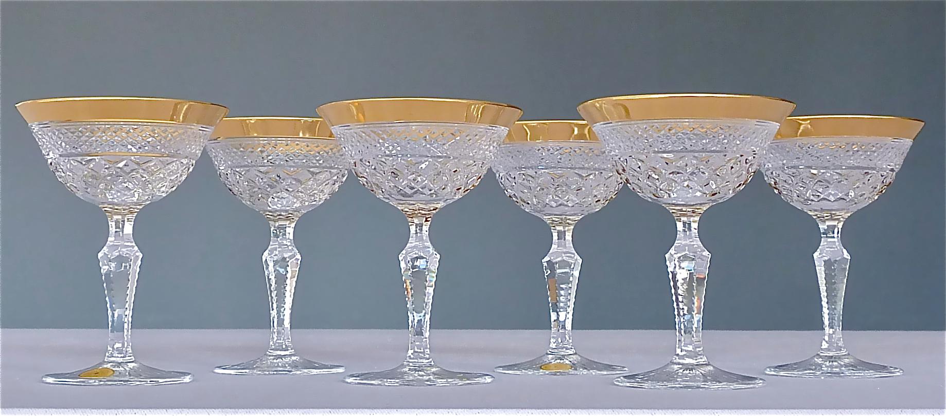 Precious 6 Liqueur Glasses Gold Crystal Glass Stemware Josephinenhuette Moser 1