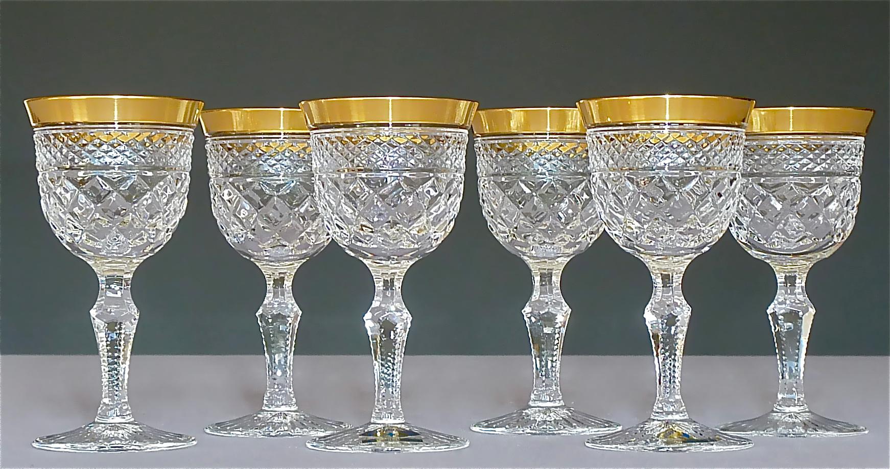 Hollywood Regency Precious 6 Schnapps Spirit Glasses Gold Crystal Stemware Josephinenhuette Moser