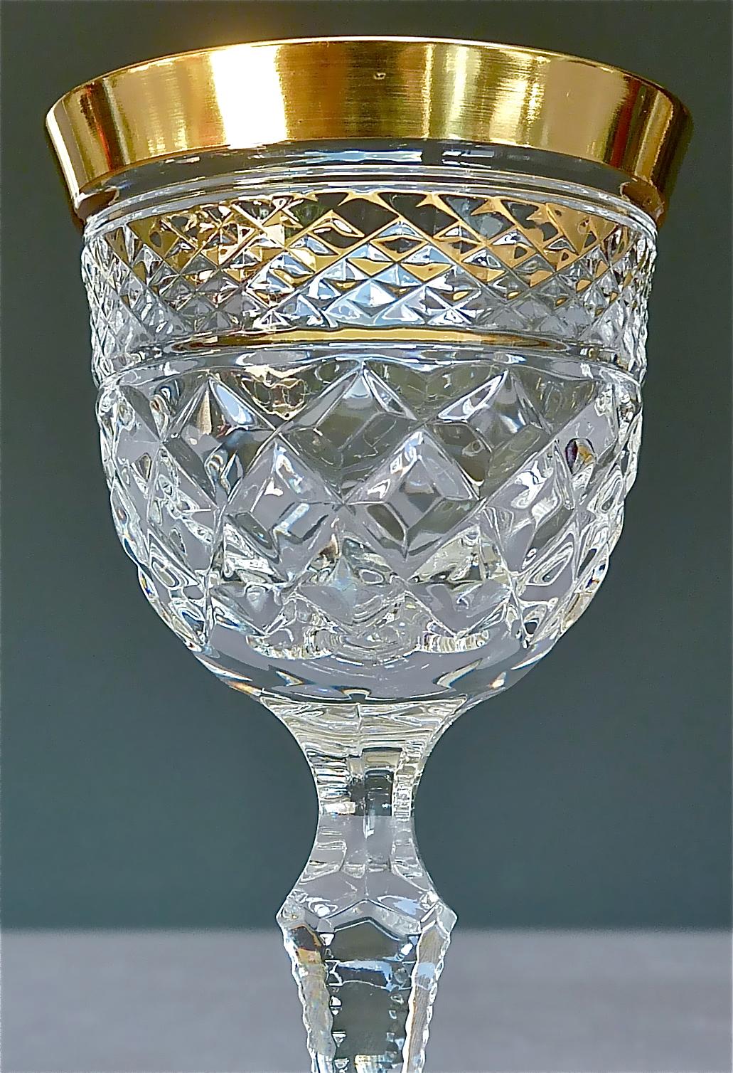 Precious 6 Schnapps Spirit Glasses Gold Crystal Stemware Josephinenhuette Moser In Good Condition In Nierstein am Rhein, DE