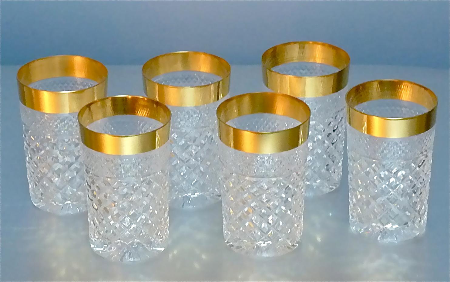 German Precious 6 Water Glasses Gold Crystal Glass Tumbler Josephinenhuette Moser For Sale
