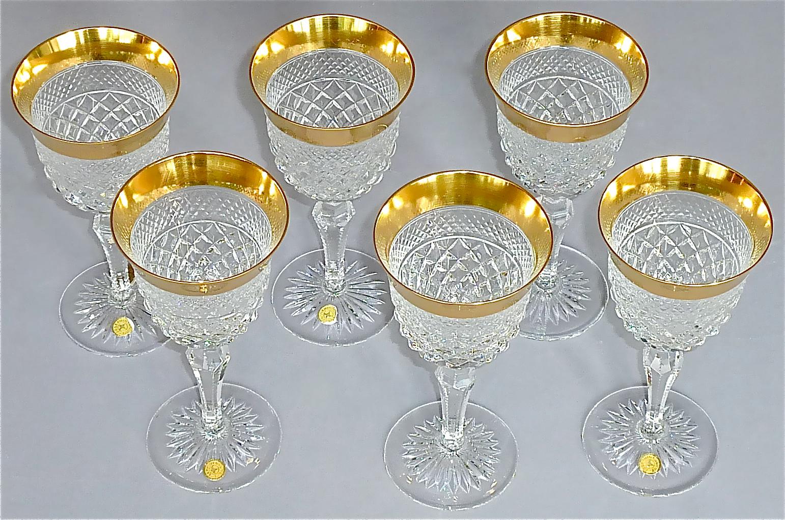 Precious 6 White Wine Glasses Gold Crystal Glass Stemware Josephinenhuette Moser 1