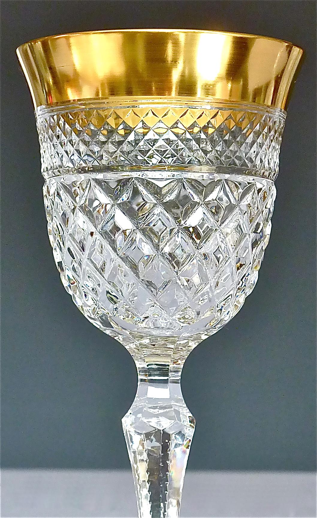 Hollywood Regency Precious 6 White Wine Glasses Gold Crystal Glass Stemware Josephinenhuette Moser