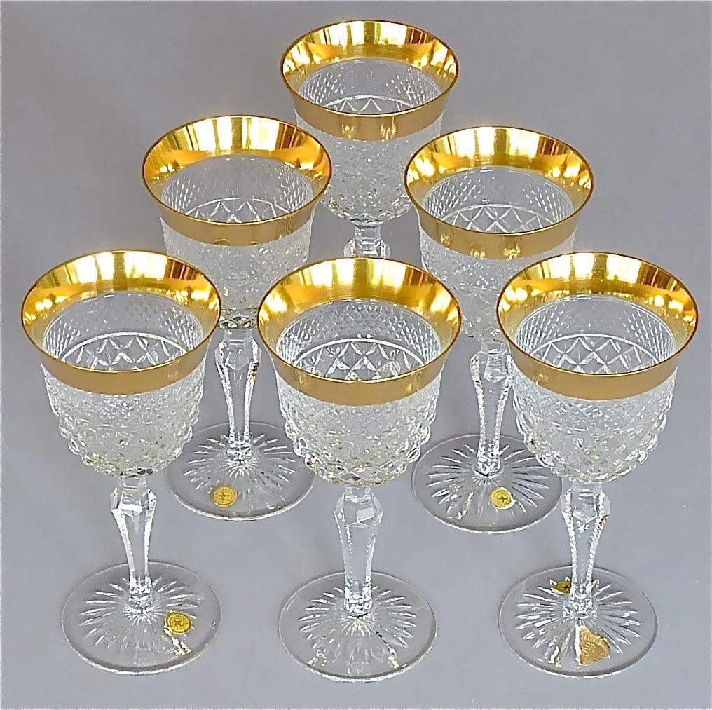 Mid-20th Century Precious 6 White Wine Glasses Gold Crystal Glass Stemware Josephinenhuette Moser