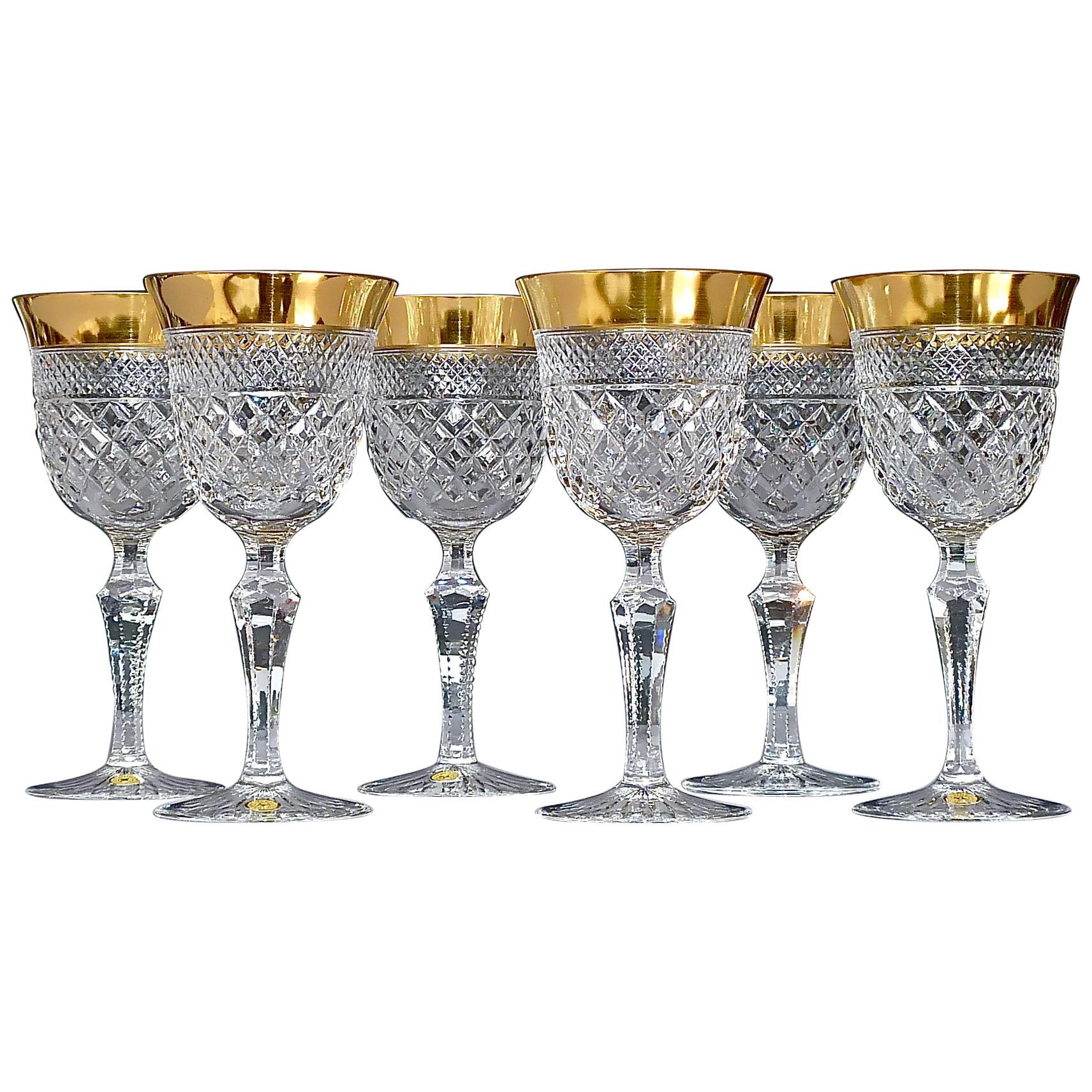 Precious 6 White Wine Glasses Gold Crystal Glass Stemware Josephinenhuette Moser