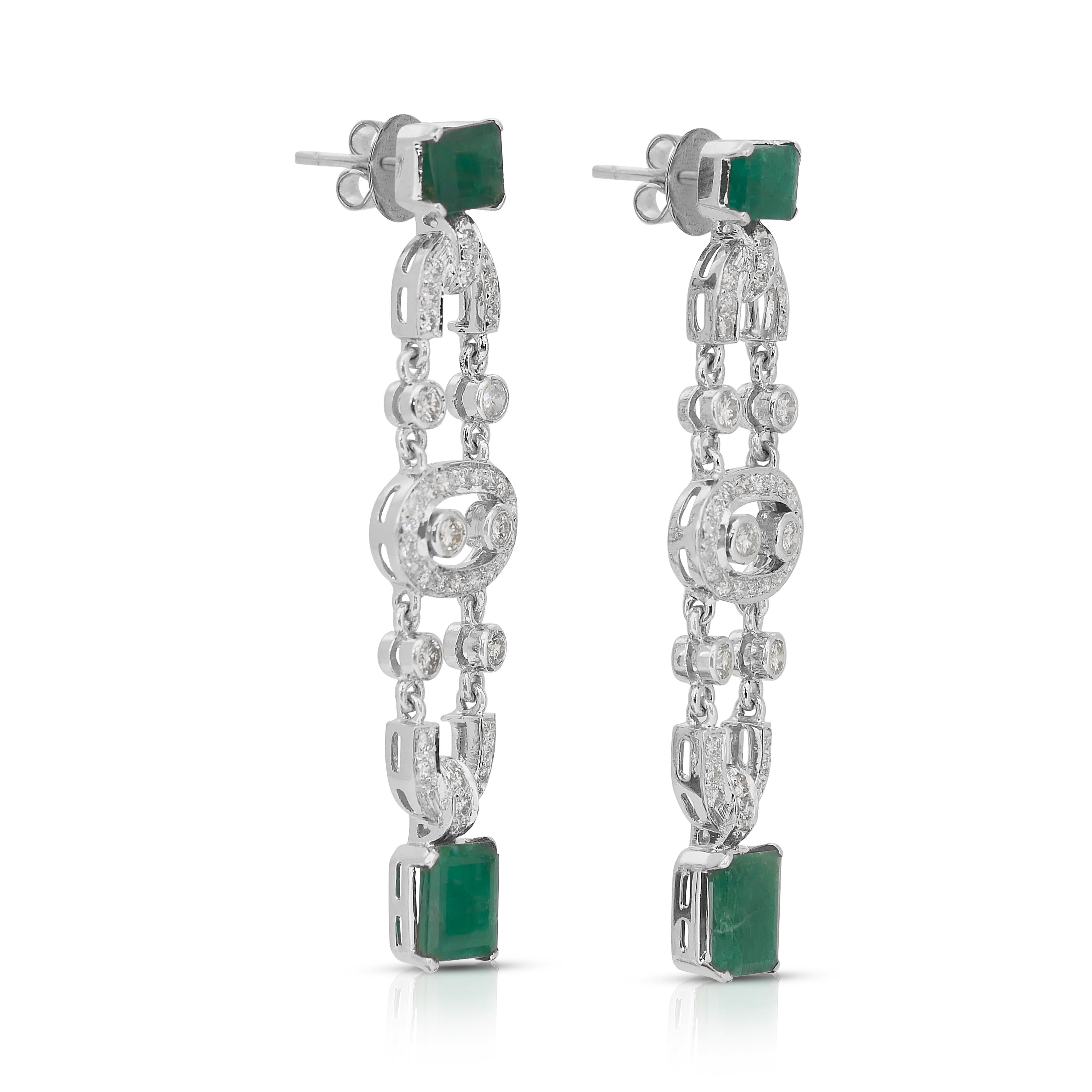 Precious 8.45ct Emeralds and Diamonds Drop Earrings in 14k White Gold 1