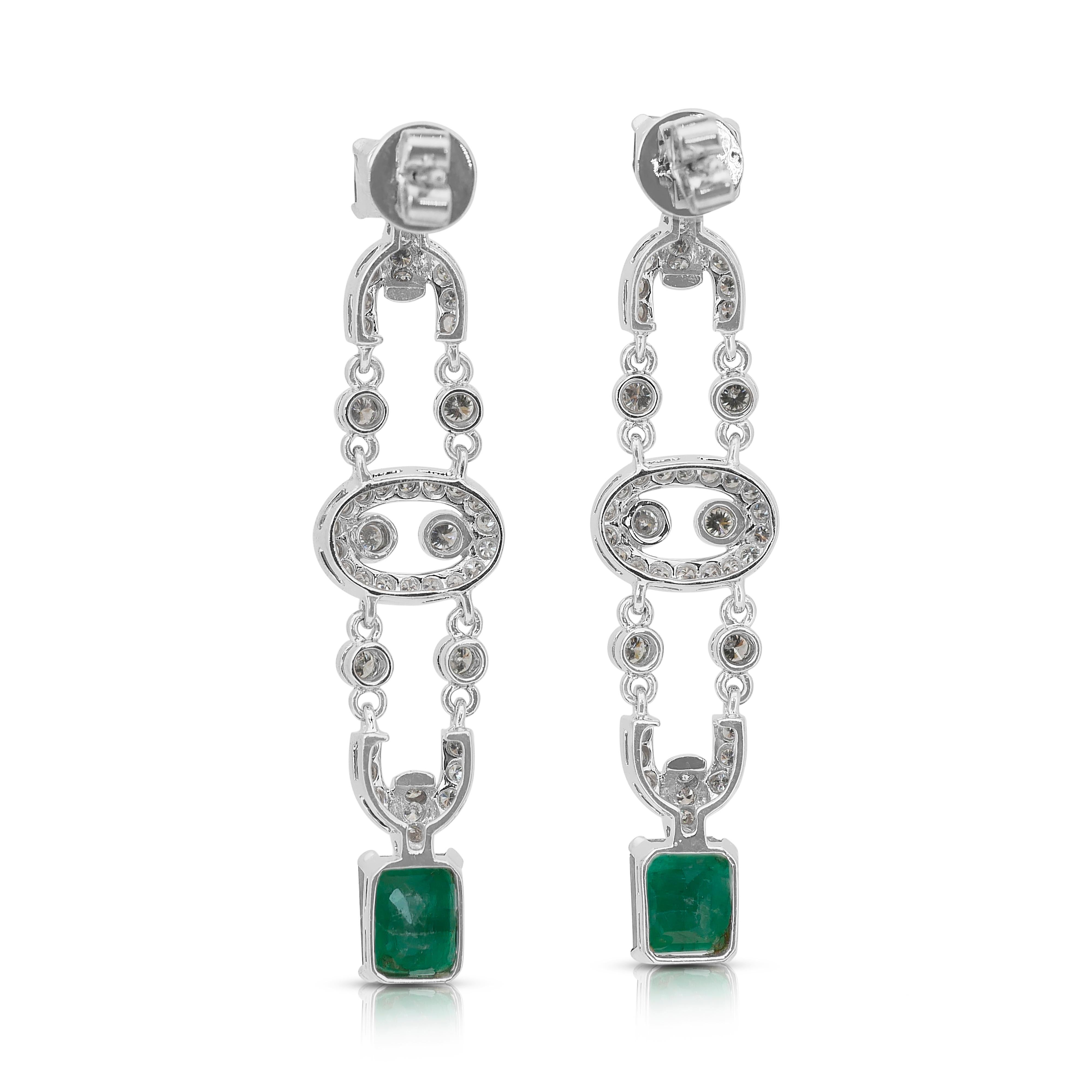 Precious 8.45ct Emeralds and Diamonds Drop Earrings in 14k White Gold 3