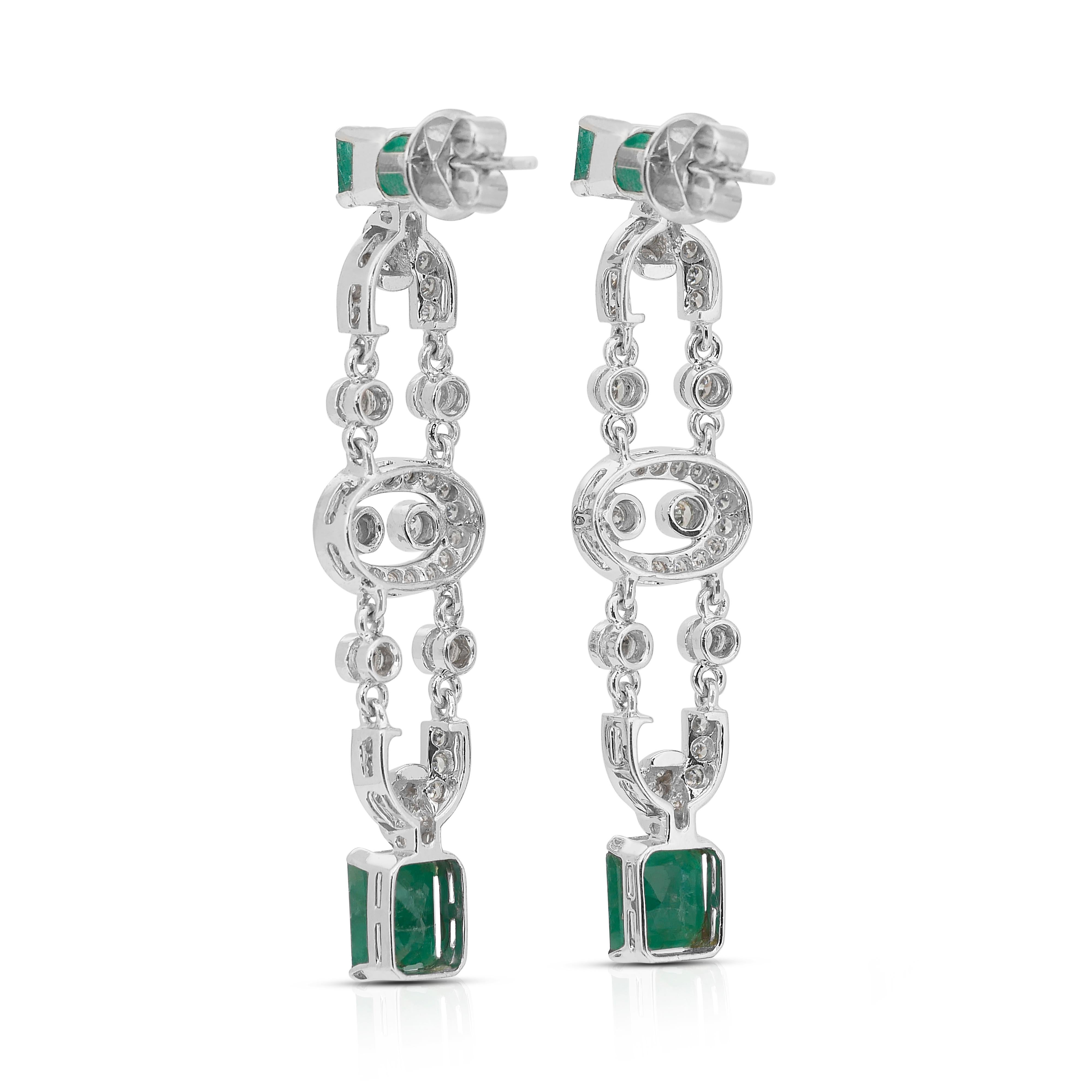 Precious 8.45ct Emeralds and Diamonds Drop Earrings in 14k White Gold 4
