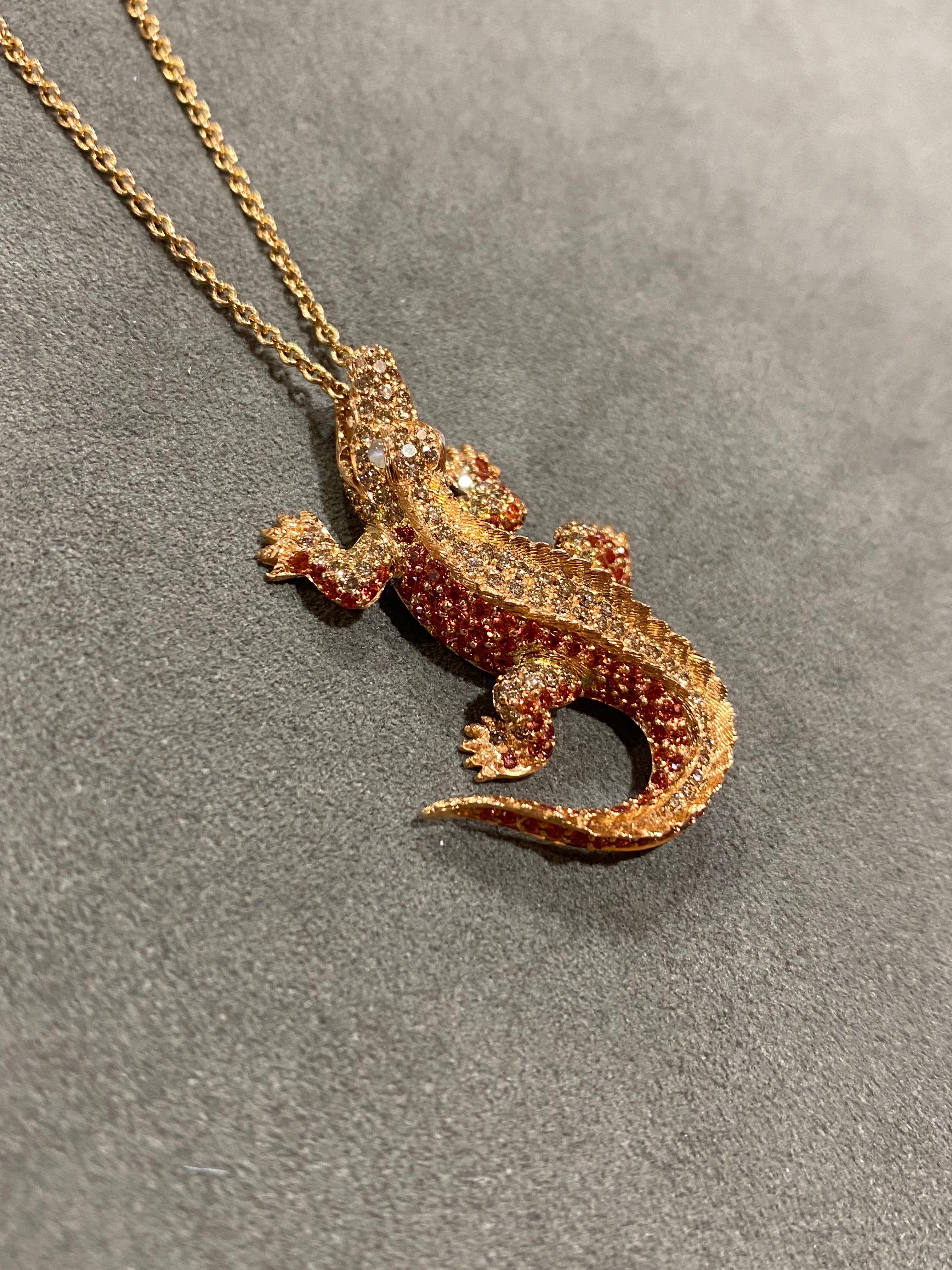 Edelsteine Alligator Gelb 18K Gold Diamanten Halskette fr sie fr ihn (Moderne) im Angebot