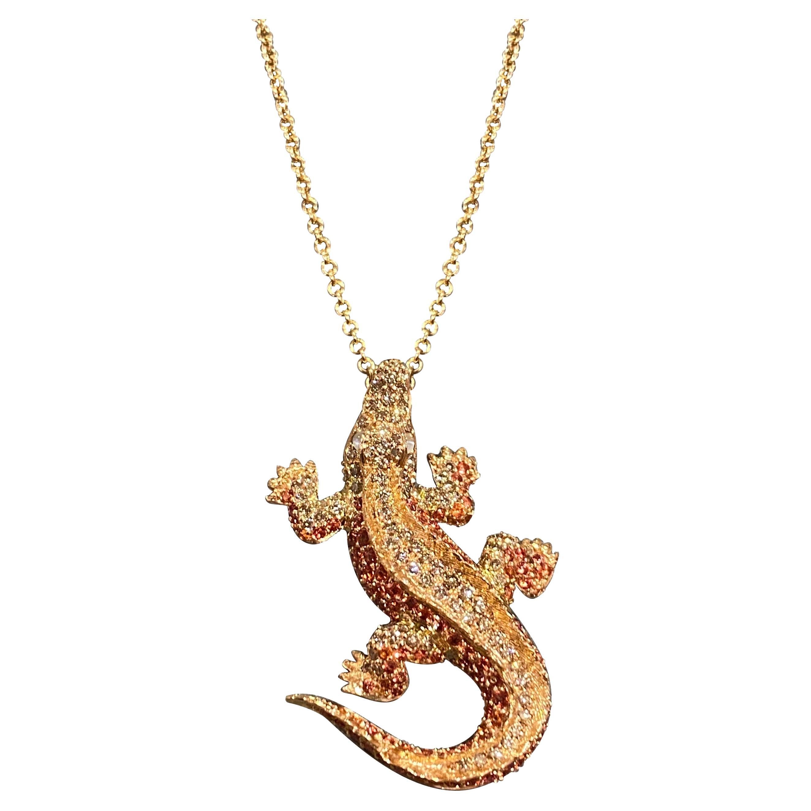Precious Alligator Yellow 18K Gold Diamonds Necklace for Her for Him For Sale