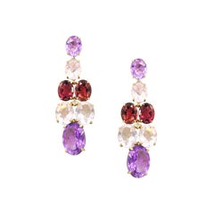 Precious Amazing Tourmaline Diamond Pink Quartz 18 Karat Gold Drop-On Earrings