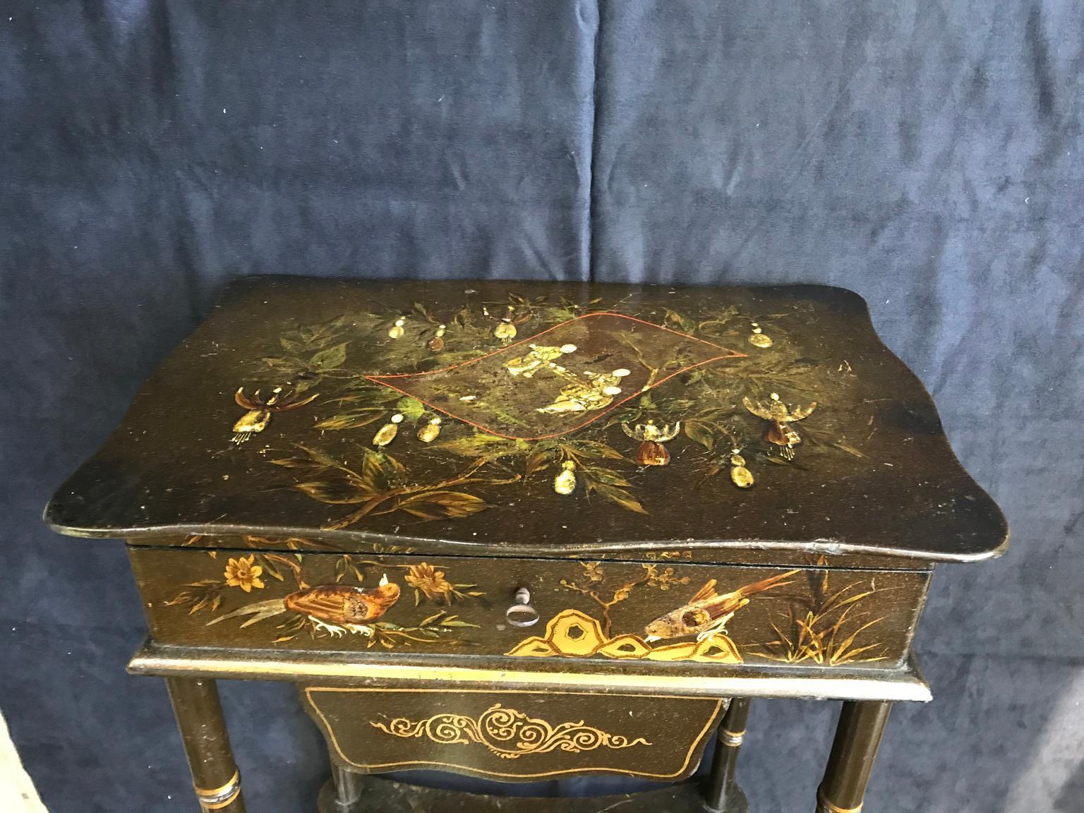 French Precious Lacquered Vanity Table Napoleon III, France, 19th Century