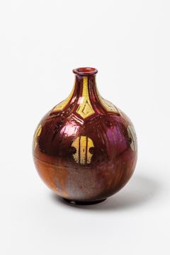 Precious Art Deco 1930 Red and Yellow Ceramic Vase by Emile and Bruneau Balon