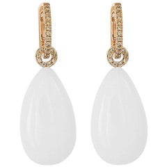 Precious Basics 39.57 Carat Cacholong and Diamond Studded Earrings