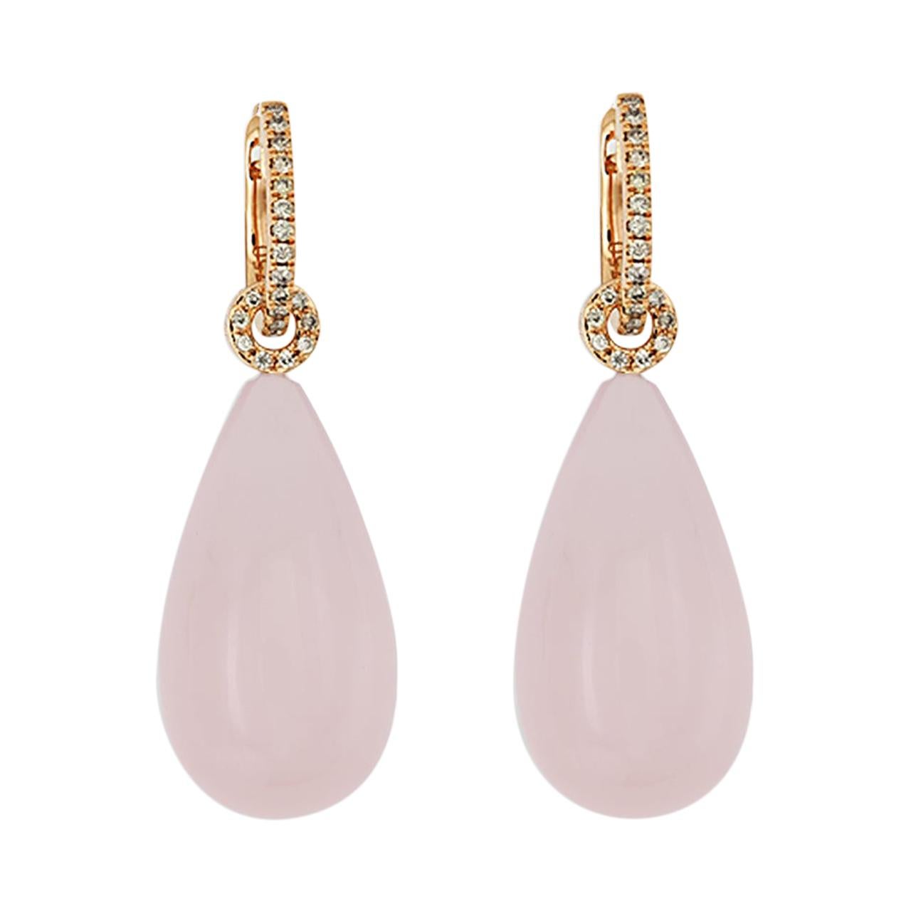 Precious Basics 72 Carat Rose Quartz and Diamonds Studded Earrings