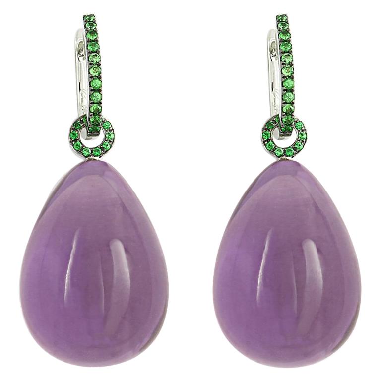 Precious Basics Earrings with Amethysts and Tsavorites in White Gold