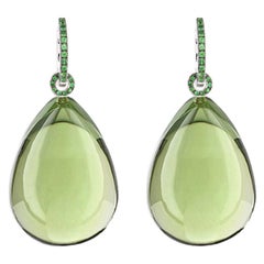 Precious Basics Earrings 18 KT White Gold, Tsavorite 0.35 CT, Amber 86.59 Carat