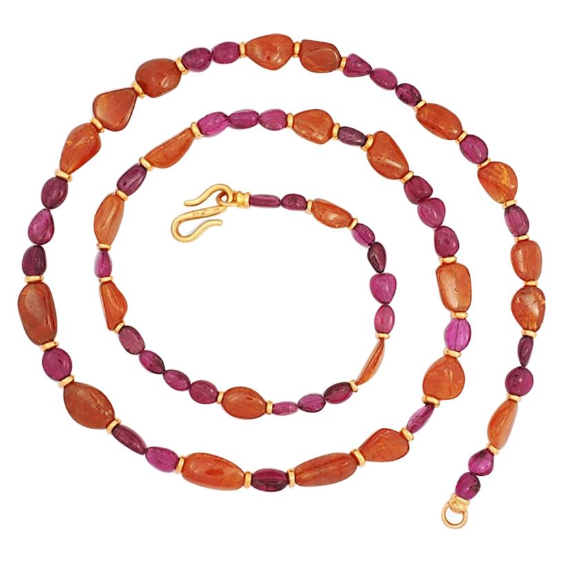 Precious Basics Necklace in 18 Karat Rose Gold, Mandarin Garnets and Rubelites