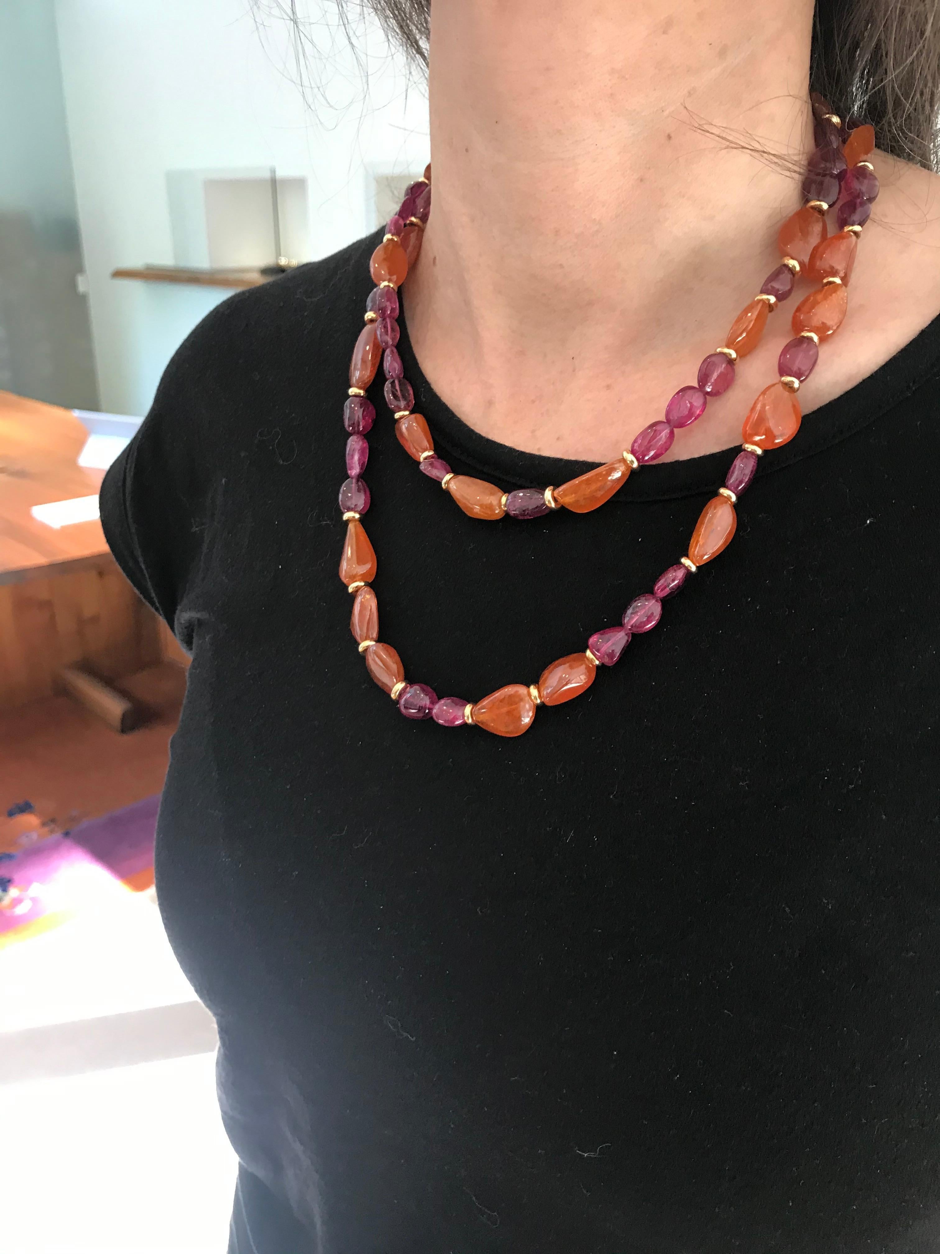 Contemporary Precious Basics Necklace in 18 Karat Rose Gold, Mandarin Garnets and Rubelites