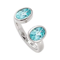 Bague de base précieuse, or blanc 18 carats, 2 tourmalines paraiba africaines 1,86 carat