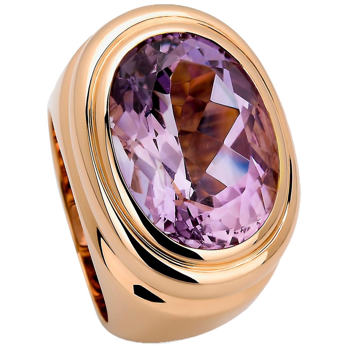 Precious Basics Ring in 18 Carat Rose Gold Set with 1 Amethyst of 12.24 Carat