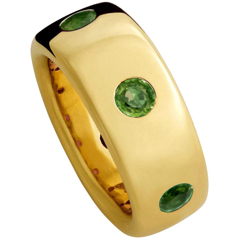 Precious Basics Ring in 18 Carat Yellow Gold, 6 Emeralds 1.05 Carat