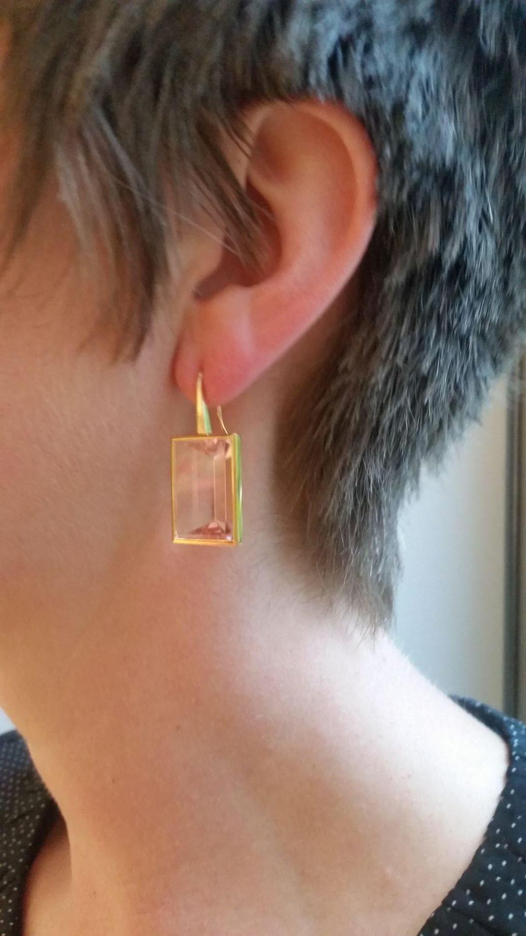 Boucles d'oreilles basiques précieuses en or rose 18 carats avec des morganites 46.70 ct conçues par Colleen B. Rosenblat.