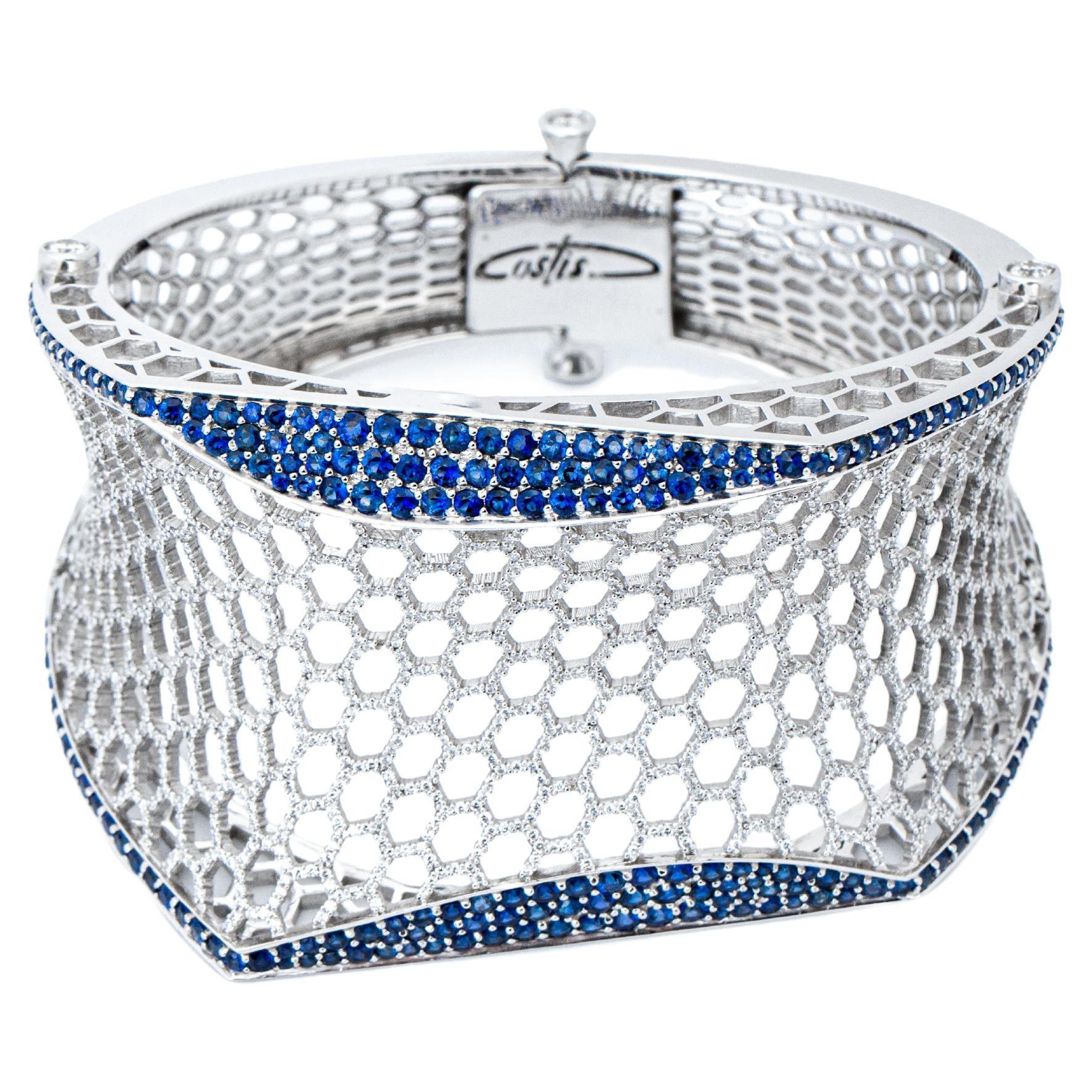 "Costis" Precious Beehive Collection Uneven Bracelet Pave' - Diamonds, Sapphires For Sale